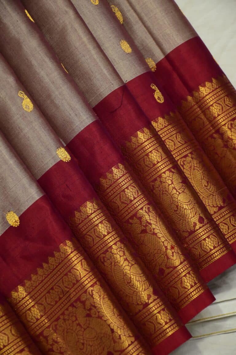 Rose gold mix & Red Pure Sico Gadwal Saree - view 2