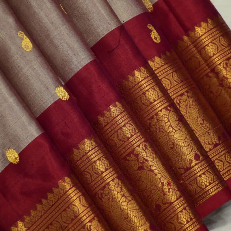 Rose gold mix & Red Pure Sico Gadwal Saree - view 2