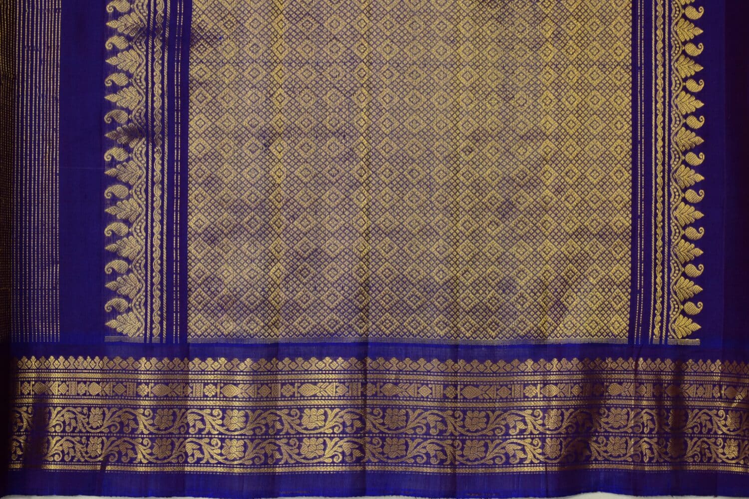 Lavender Grey & Royal Blue Pure Handloom Sico Gadwal Saree