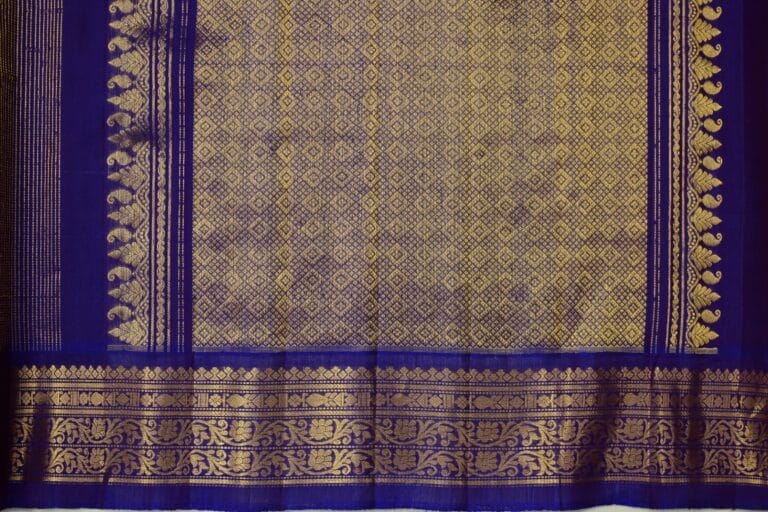 Lavender Grey & Royal Blue Pure Handloom Sico Gadwal Saree - view 2