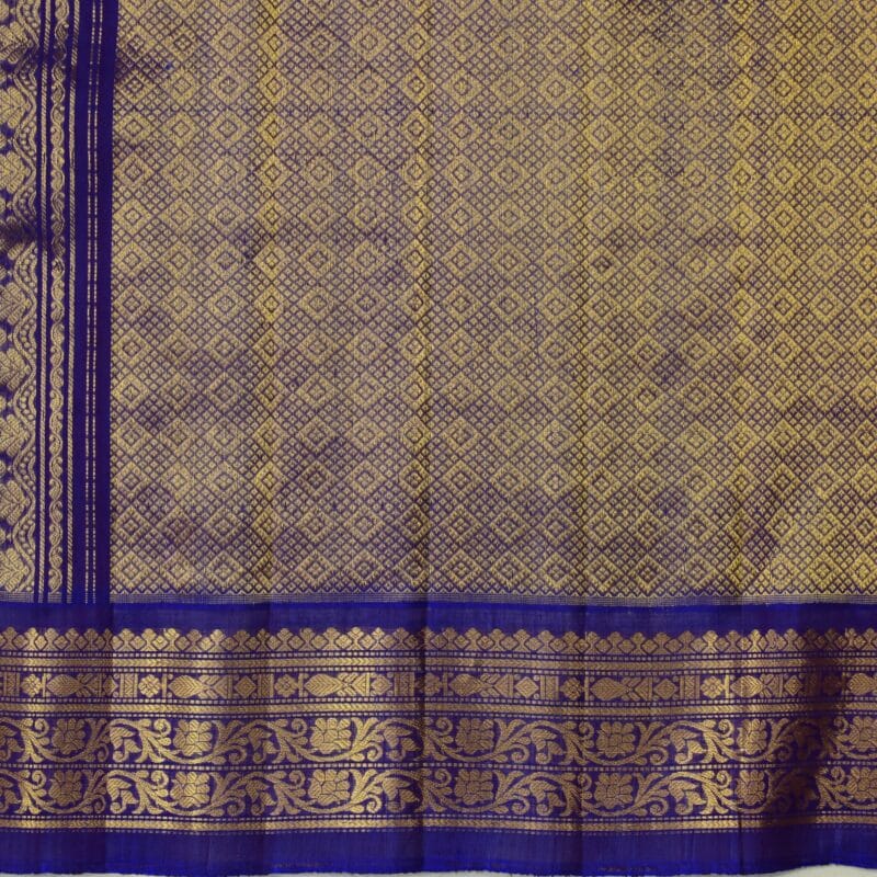 Lavender Grey & Royal Blue Pure Handloom Sico Gadwal Saree - view 2