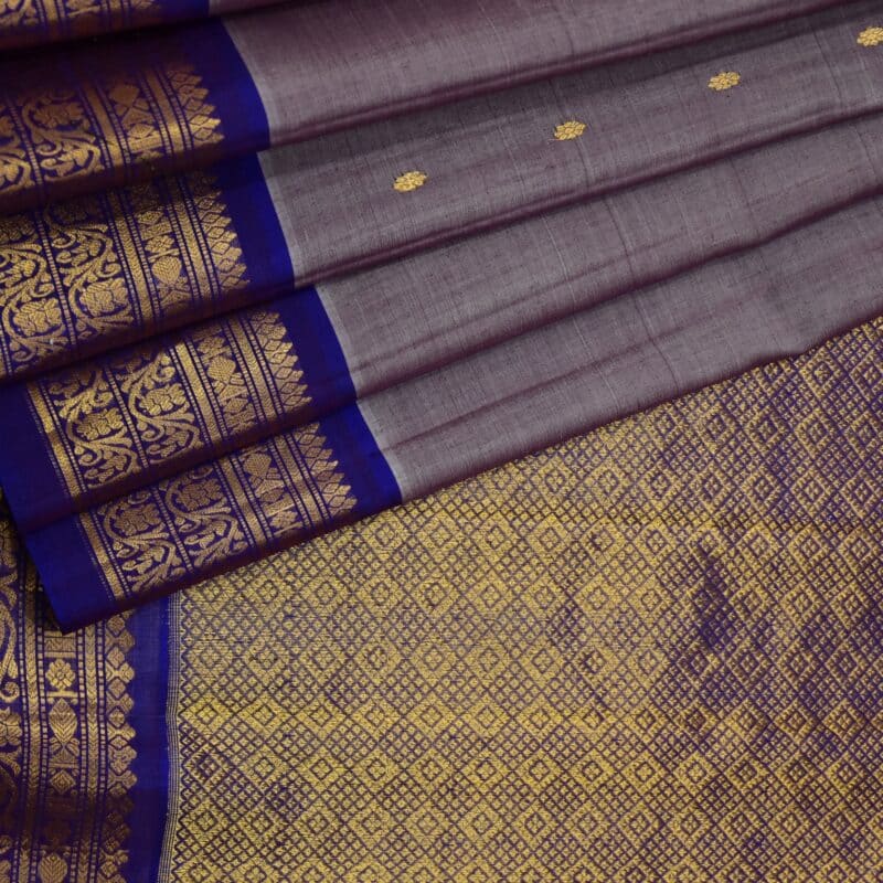 Lavender Grey & Royal Blue Pure Handloom Sico Gadwal Saree - view 3
