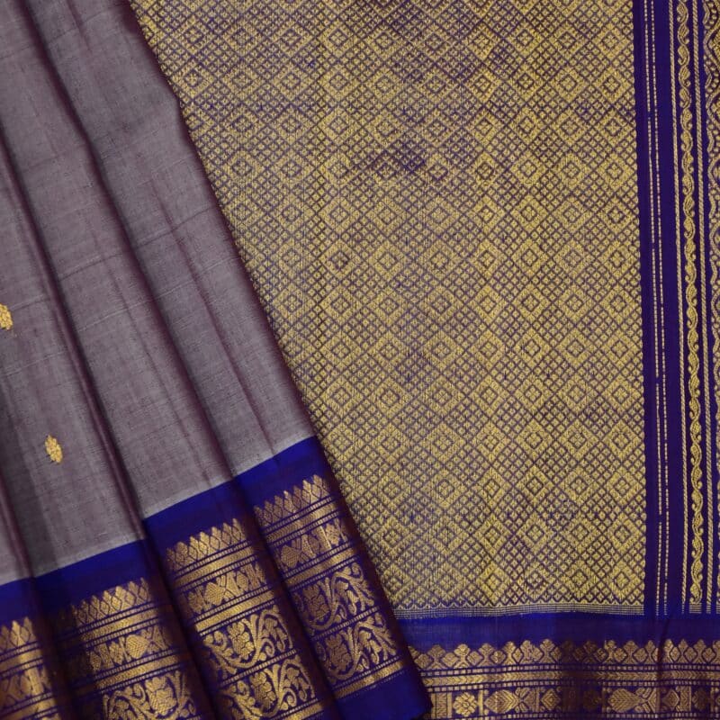 Lavender Grey & Royal Blue Pure Handloom Sico Gadwal Saree - view 4