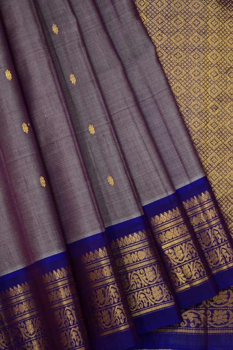 Lavender Grey & Royal Blue Pure Handloom Sico Gadwal Saree