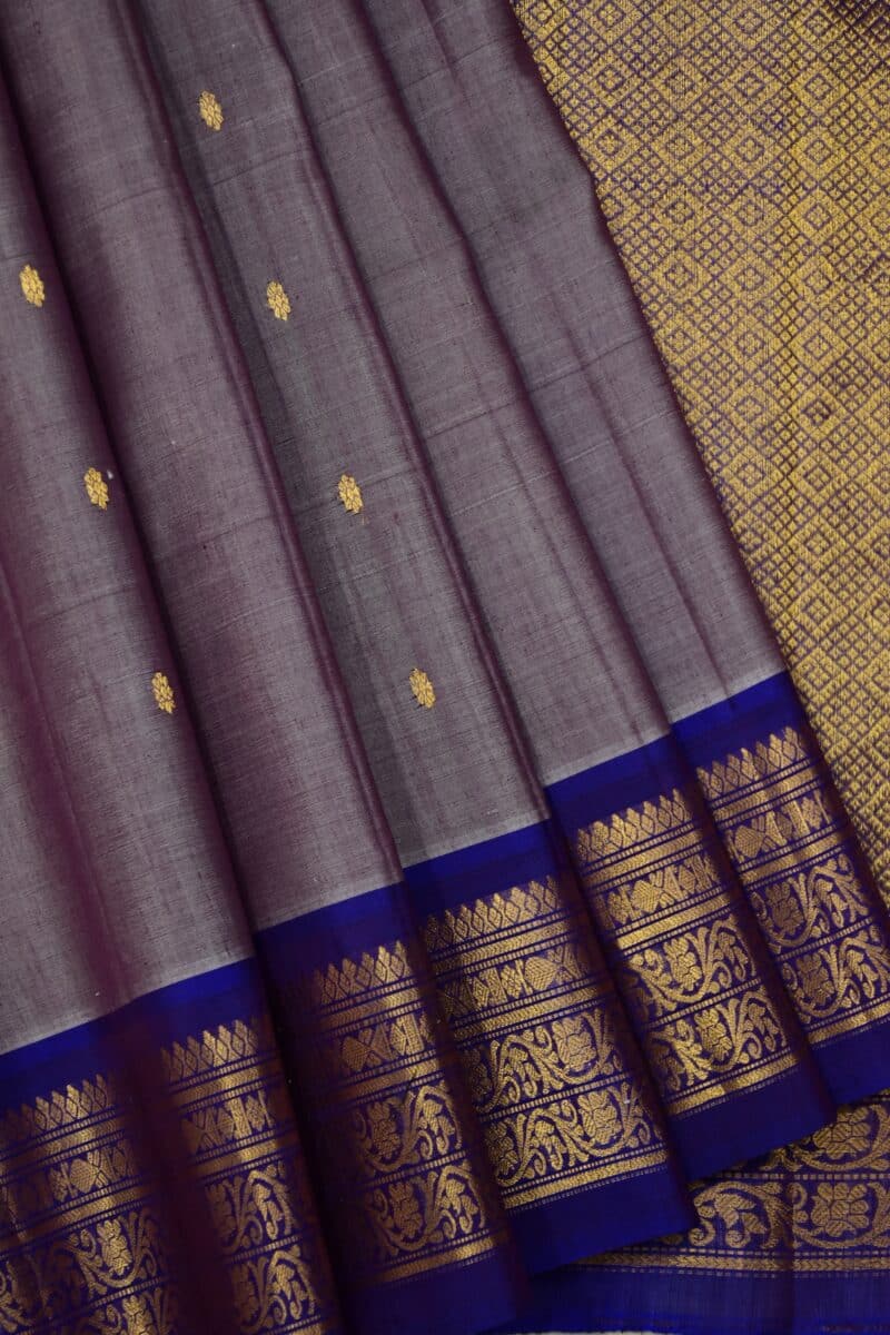Lavender Grey & Royal Blue Pure Handloom Sico Gadwal Saree