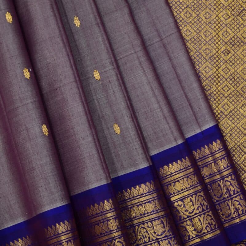 Lavender Grey & Royal Blue Pure Handloom Sico Gadwal Saree