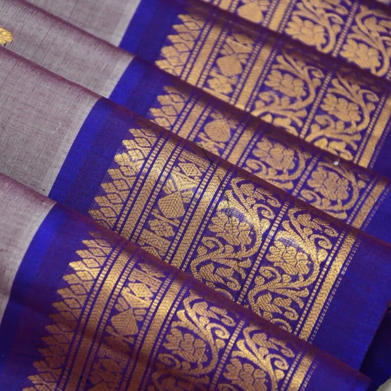 Lavender Grey & Royal Blue Pure Handloom Sico Gadwal Saree - view 5