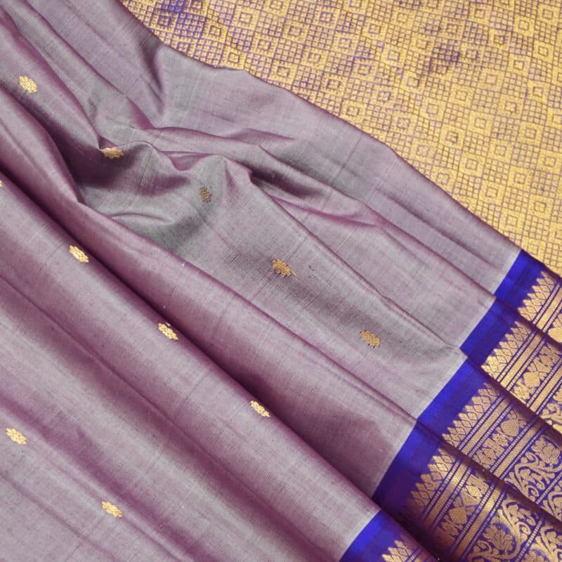 Lavender Grey & Royal Blue Pure Handloom Sico Gadwal Saree - view 7