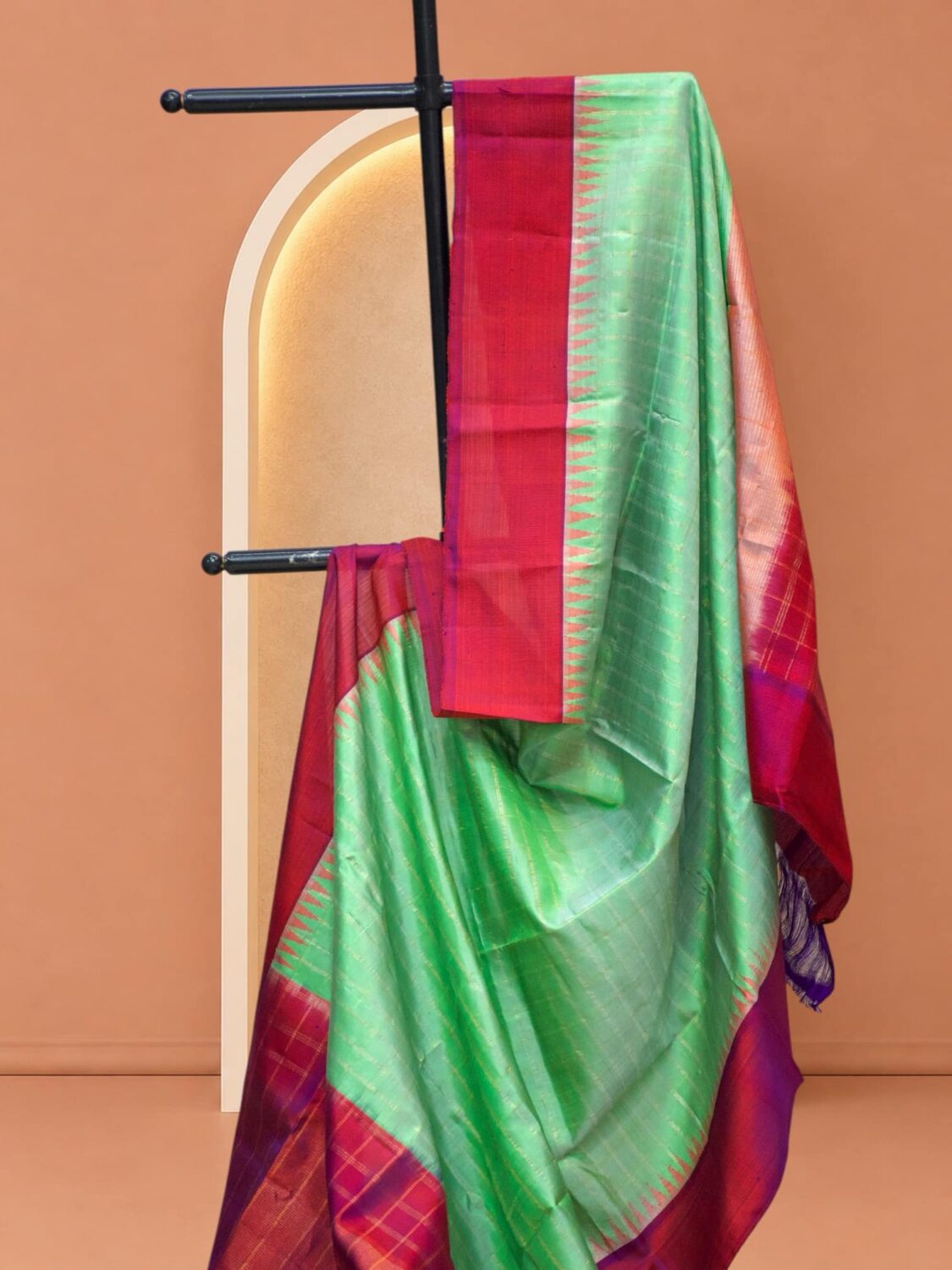 Green & Magenta Pure Gadwal Silk Dupatta