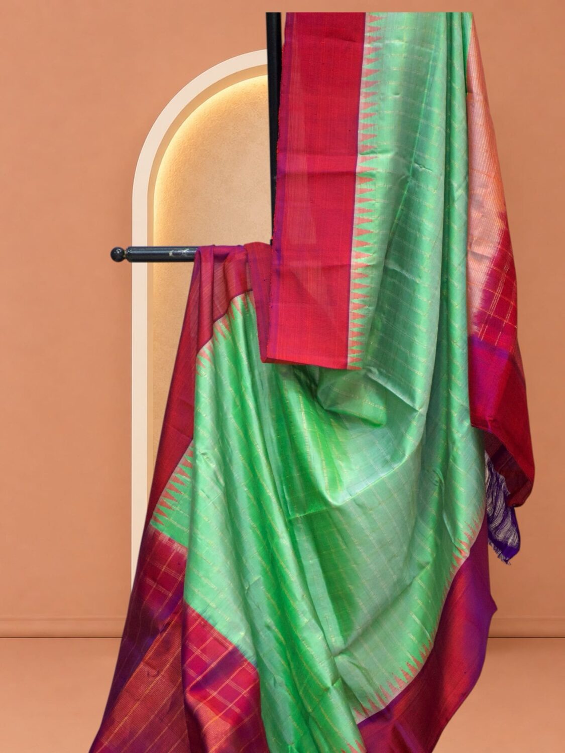 Green & Magenta Pure Gadwal Silk Dupatta