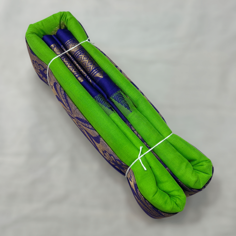 Parrot Green Original Cotton Gadwal Saree with Royal Blue Temple Kuttu Border and Zari Butta