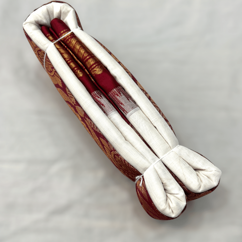 Off White Original Cotton Gadwal Saree with Maroon Temple Kuttu Border and Zari Butta