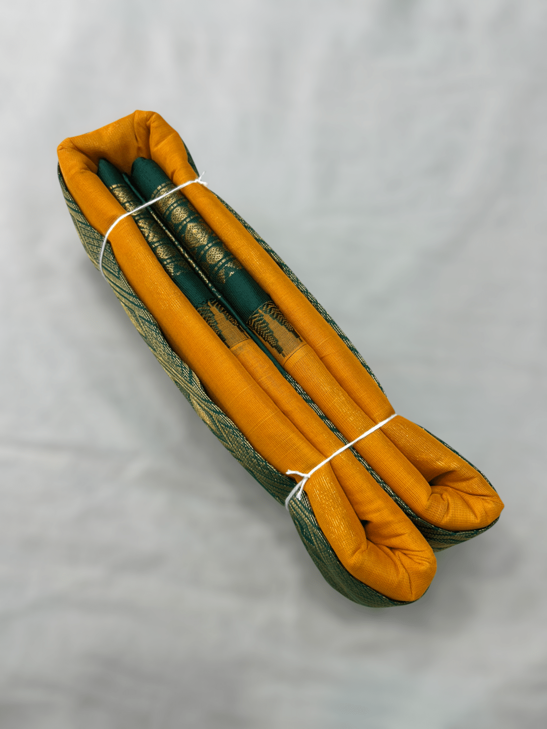 Mustard Yellow Original Cotton Gadwal Saree with Bottle Green Temple Kuttu Border & Zari Butta
