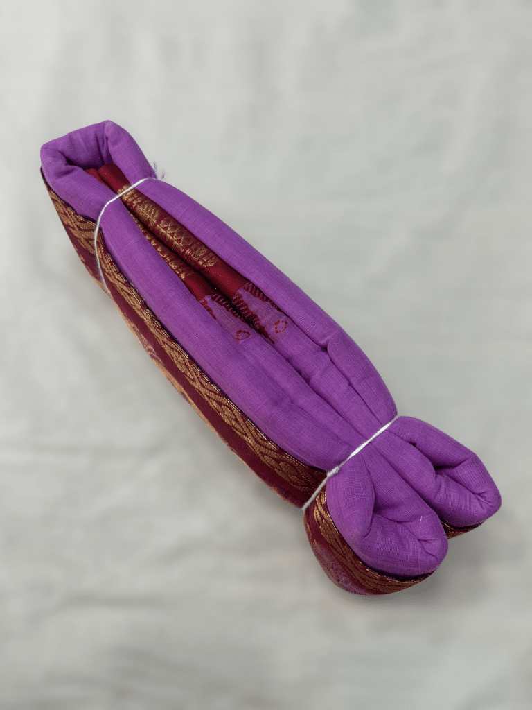 Lavender Purple Original Cotton Gadwal Saree with Maroon Temple Kuttu Border and Zari Butta