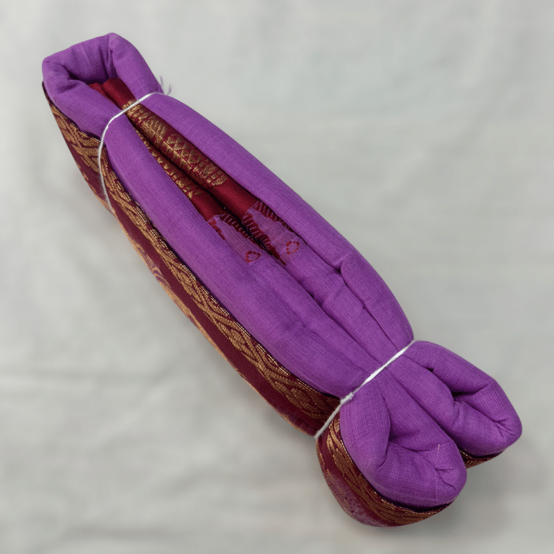 Lavender Purple Original Cotton Gadwal Saree with Maroon Temple Kuttu Border and Zari Butta