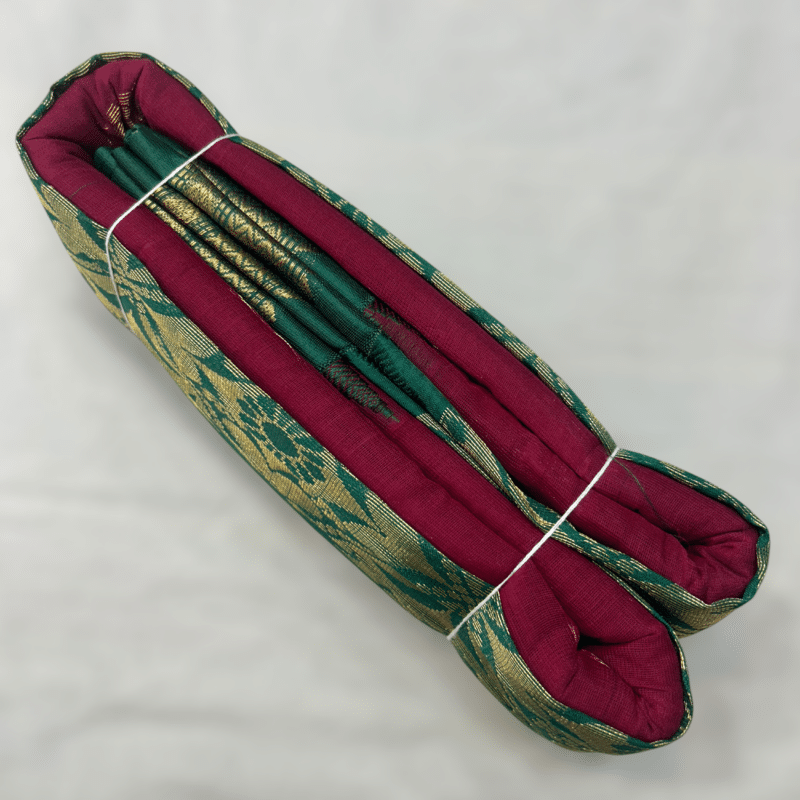 Bottle Green Original Cotton Gadwal Saree with Maroon Temple Kuttu Border and Zari Butta