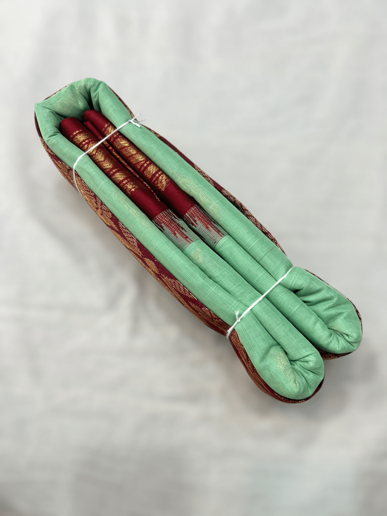 Mint Green Original Cotton Gadwal Saree with Maroon Temple Kuttu Border and Zari Butta