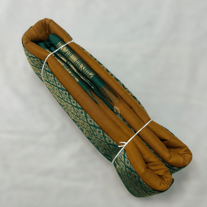 Mustard Yellow Original Cotton Gadwal Saree with Bottle Green Temple Kuttu Border and Zari Butta