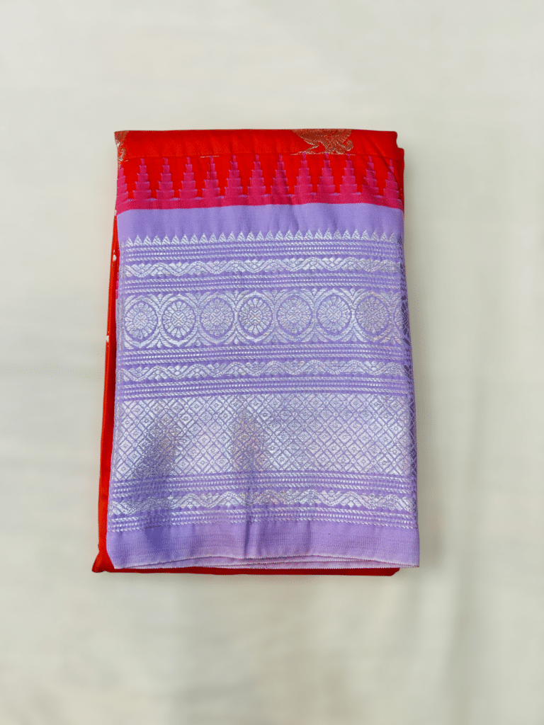 Bright Orange Semi Gadwal Saree - view 2