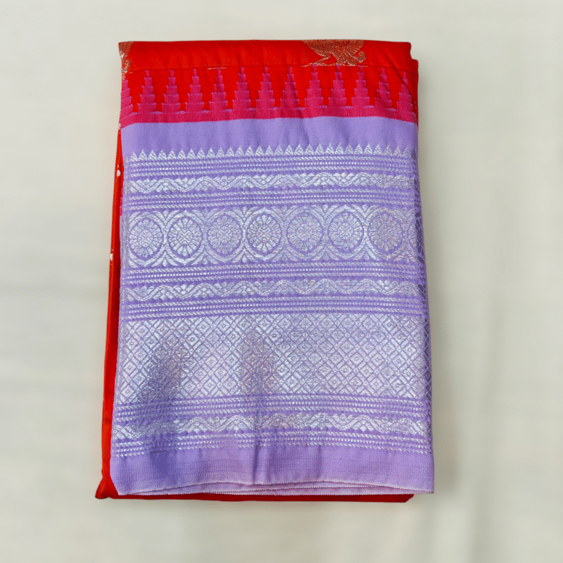 Bright Orange Semi Gadwal Saree - view 2