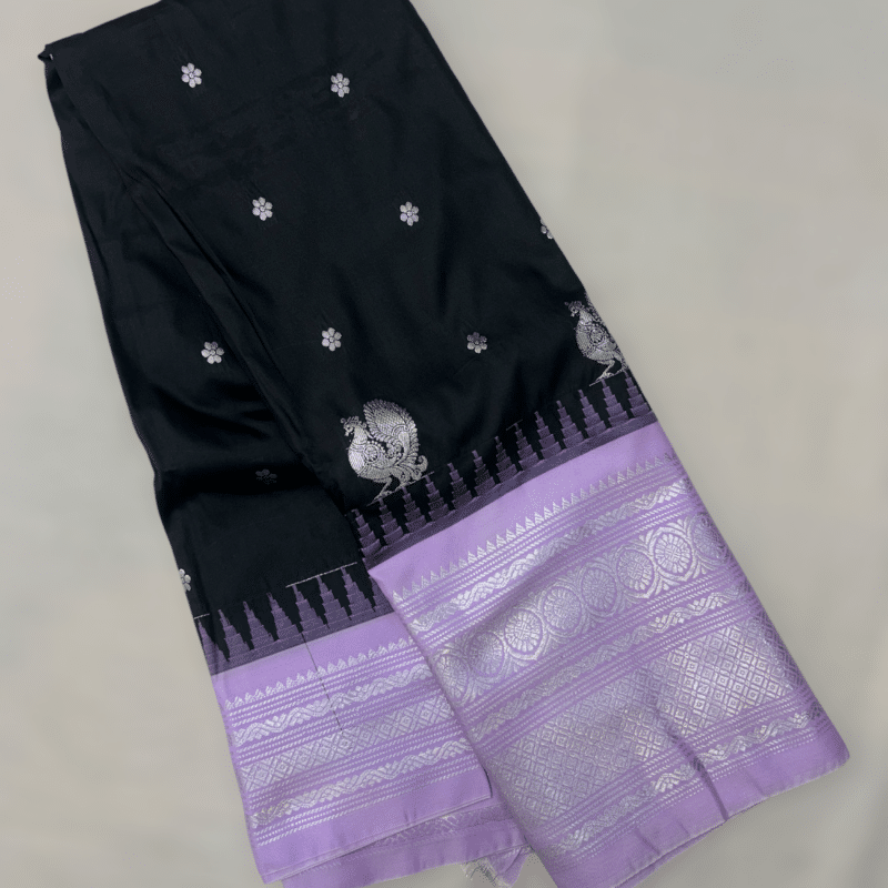 Black Semi Gadwal Saree - view 2