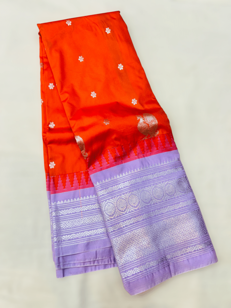 Bright Orange Semi Gadwal Saree
