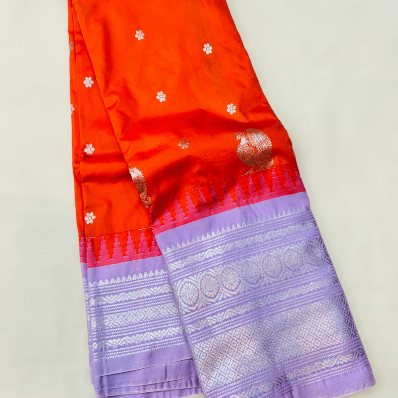 Bright Orange Semi Gadwal Saree