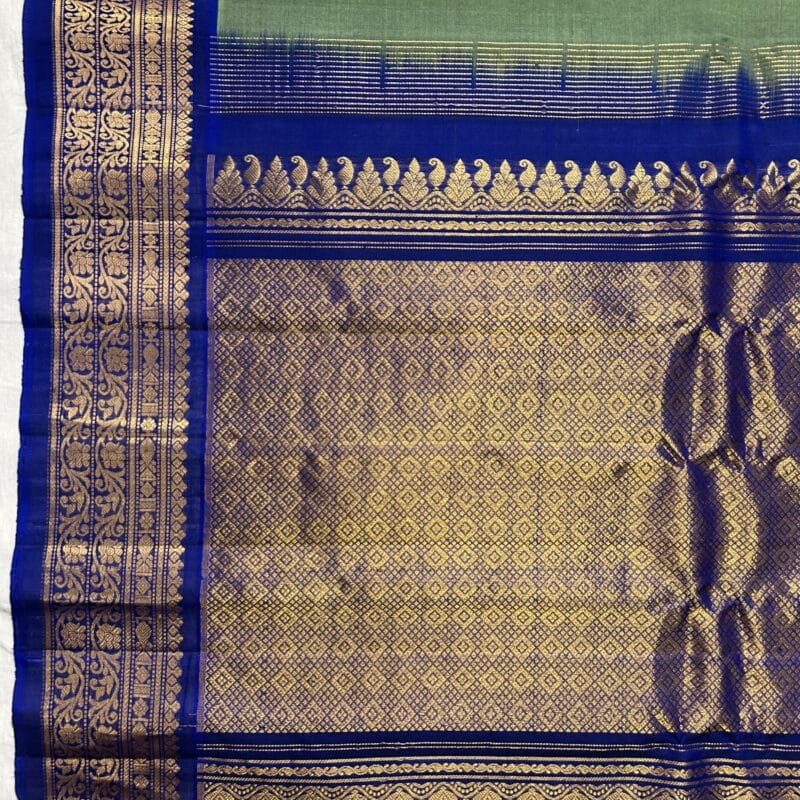 Sage Green & Royal Blue Pure Handloom Sico Gadwal Saree - view 4