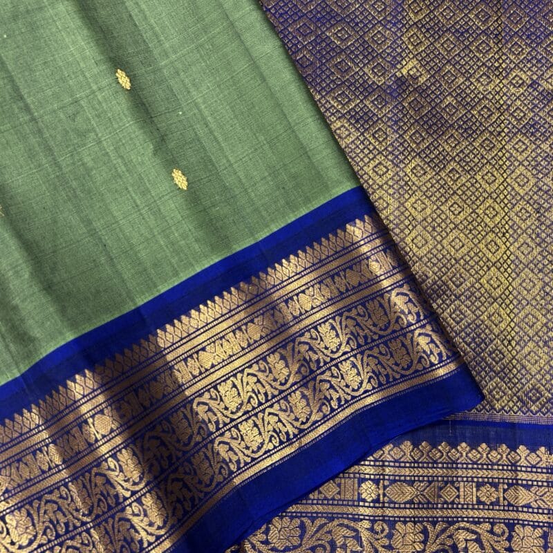 Sage Green & Royal Blue Pure Handloom Sico Gadwal Saree - view 2