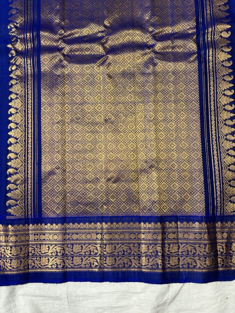 Sage Green & Royal Blue Pure Handloom Sico Gadwal Saree - view 3