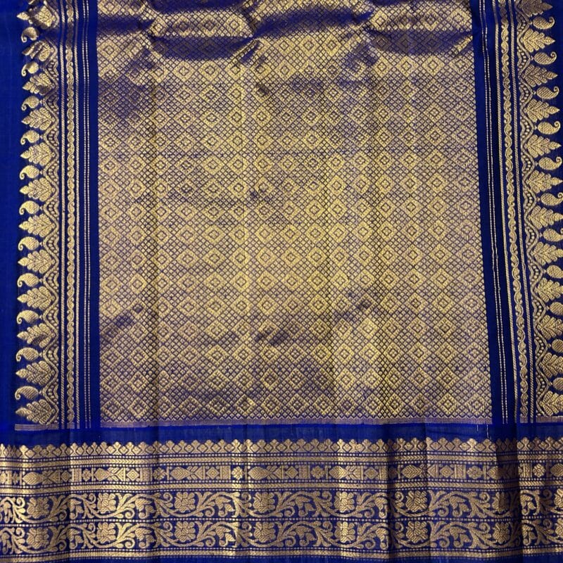 Sage Green & Royal Blue Pure Handloom Sico Gadwal Saree - view 3