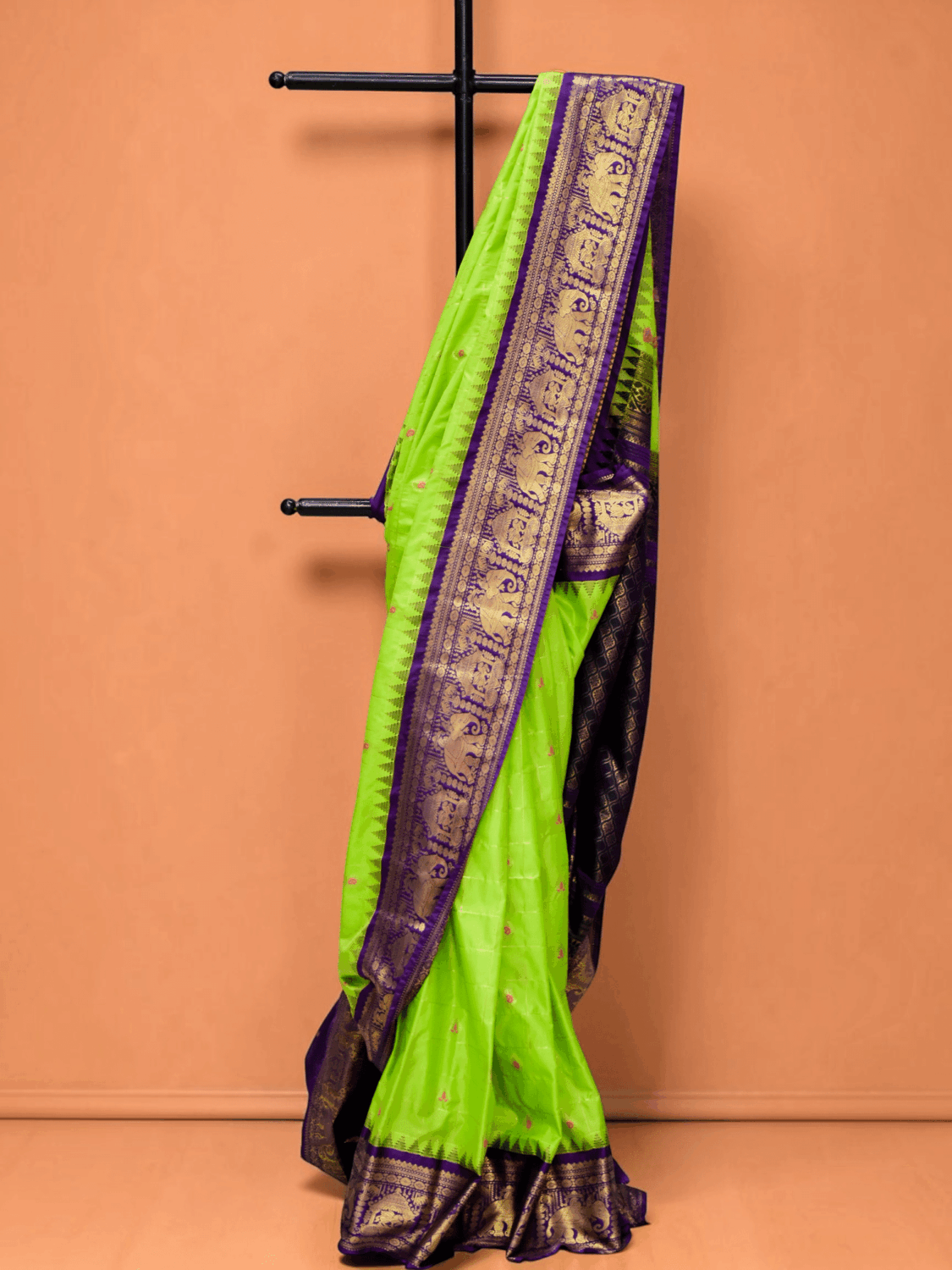 Parrot Green Premium Semi Gadwal Saree