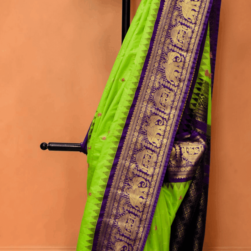 Parrot Green Premium Semi Gadwal Saree - view 2
