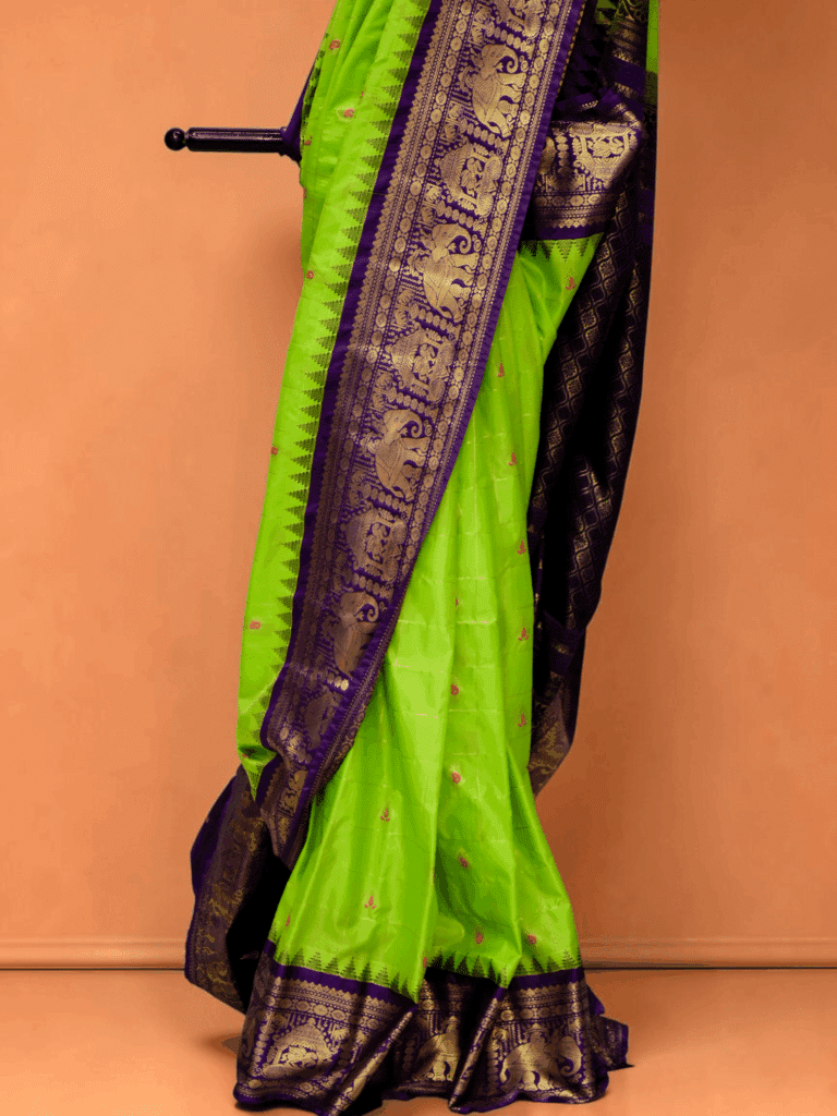 Parrot Green Premium Semi Gadwal Saree - view 3