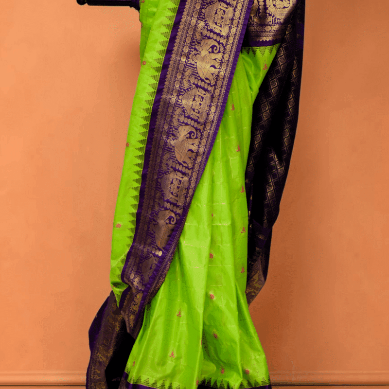 Parrot Green Premium Semi Gadwal Saree - view 3