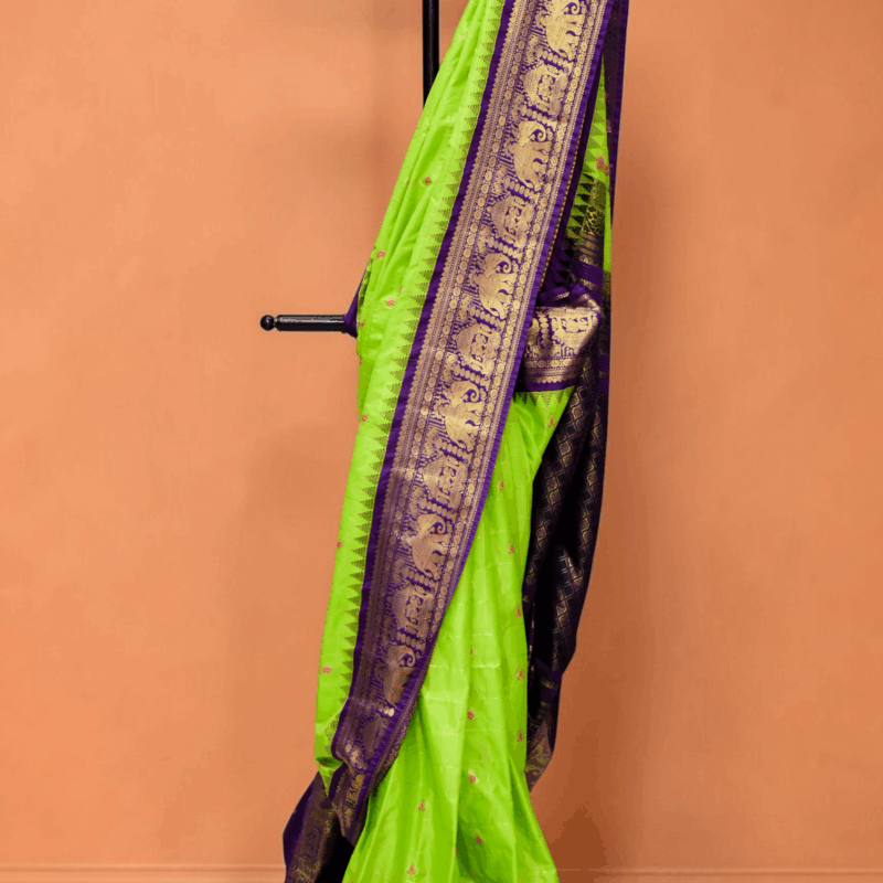 Parrot Green Premium Semi Gadwal Saree - view 4