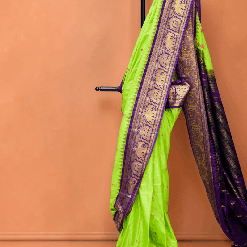 Parrot Green Premium Semi Gadwal Saree - view 5