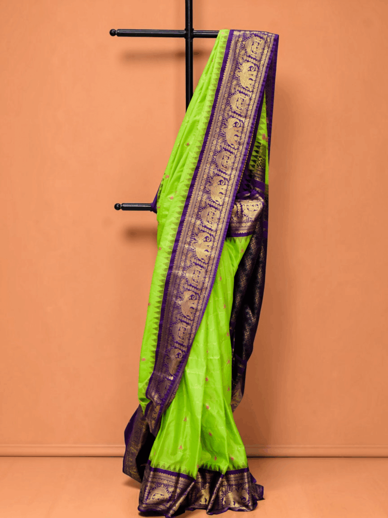 Parrot Green Premium Semi Gadwal Saree