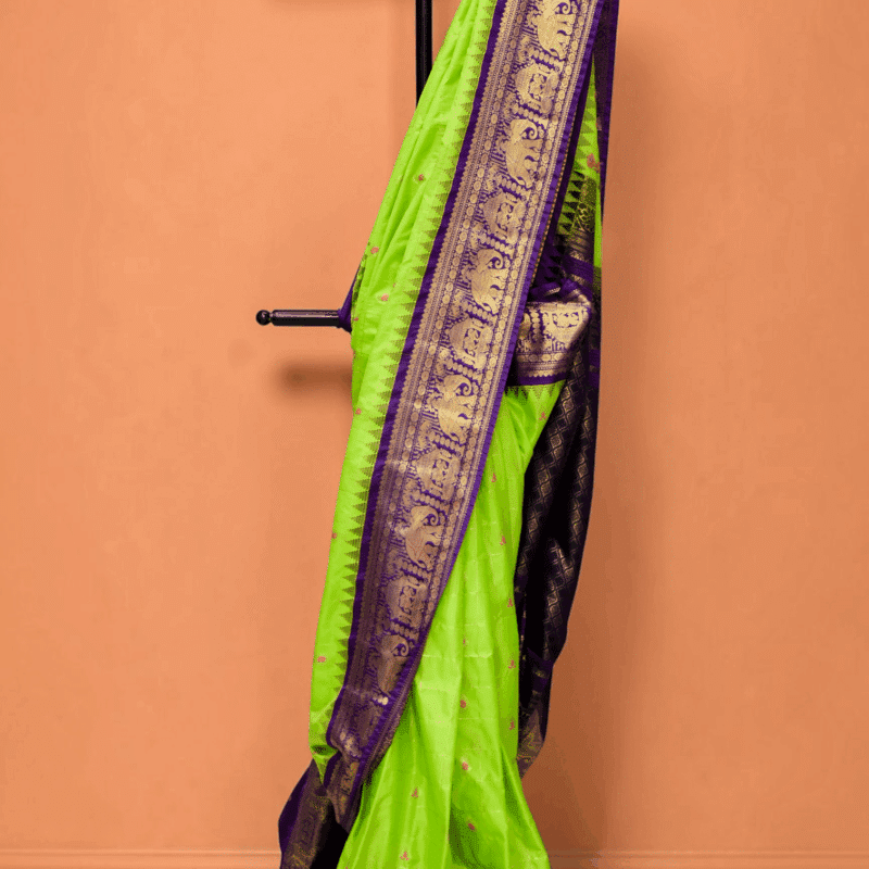 Parrot Green Premium Semi Gadwal Saree