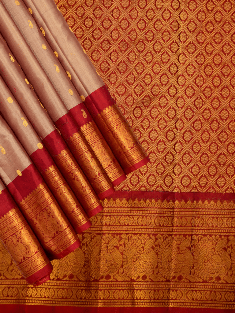 Rose gold mix & Red Pure Sico Gadwal Saree