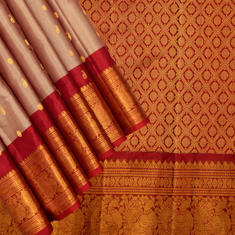 Rose gold mix & Red Pure Sico Gadwal Saree