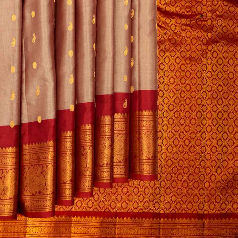 Rose gold mix & Red Pure Sico Gadwal Saree - view 5