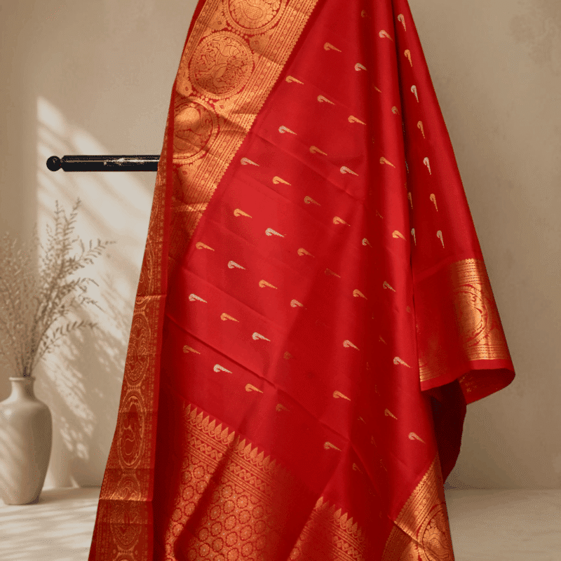 Red Pure Gadwal Silk Dupatta - view 3