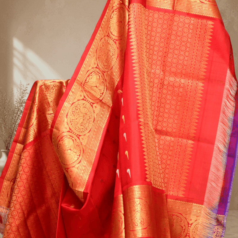 Red Pure Gadwal Silk Dupatta - view 4
