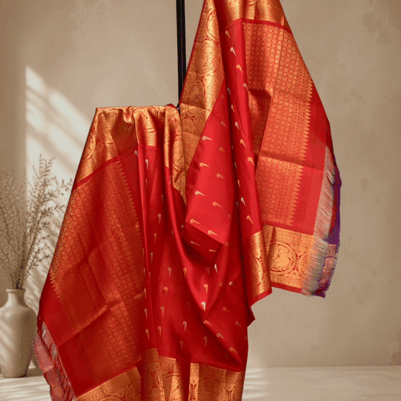 Red Pure Gadwal Silk Dupatta - view 5