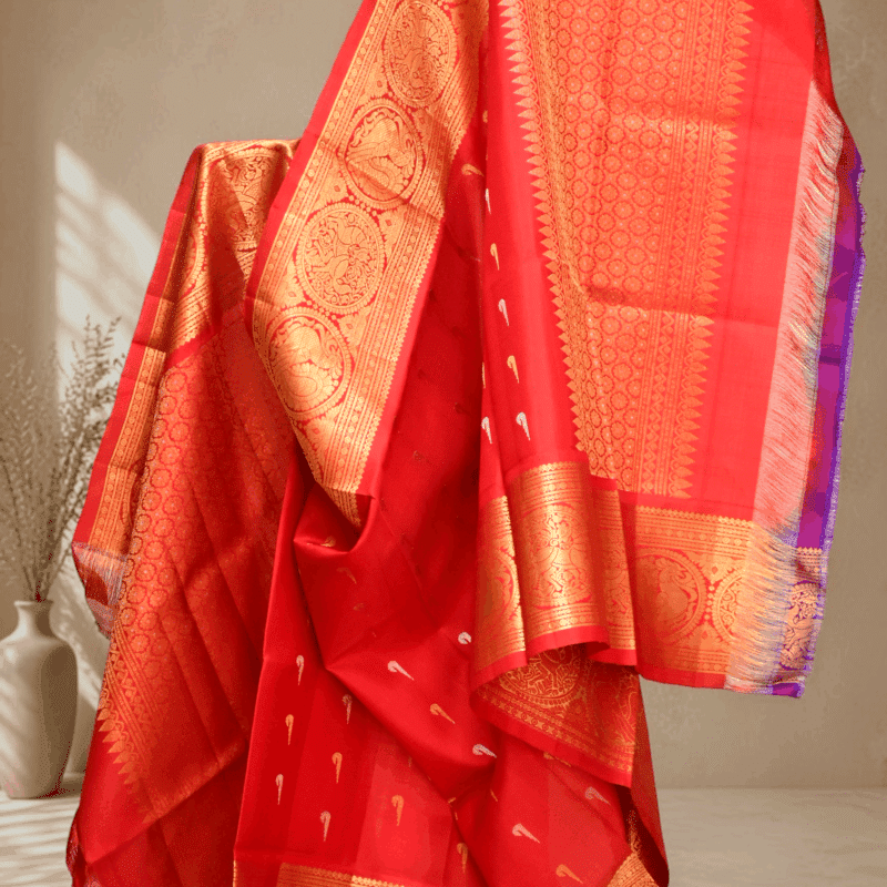 Red Pure Gadwal Silk Dupatta - view 6