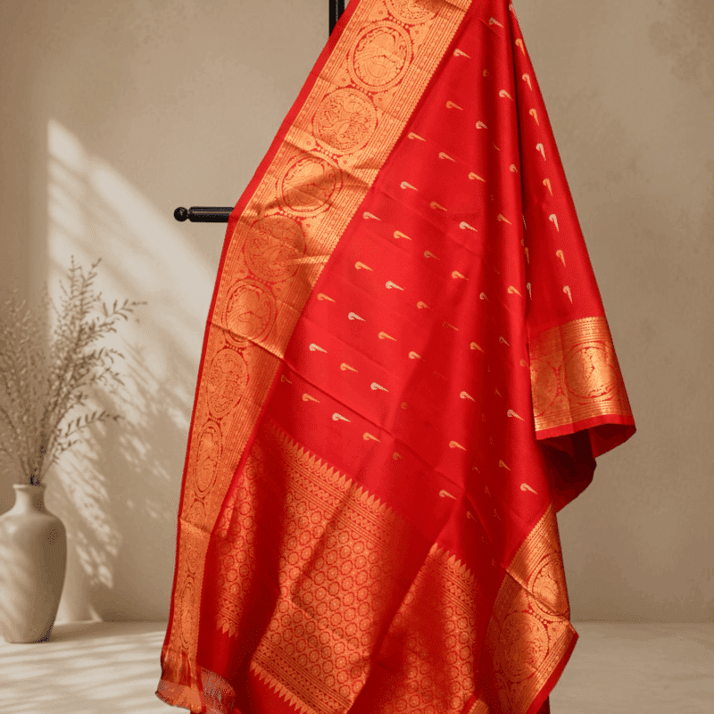 Red Pure Gadwal Silk Dupatta