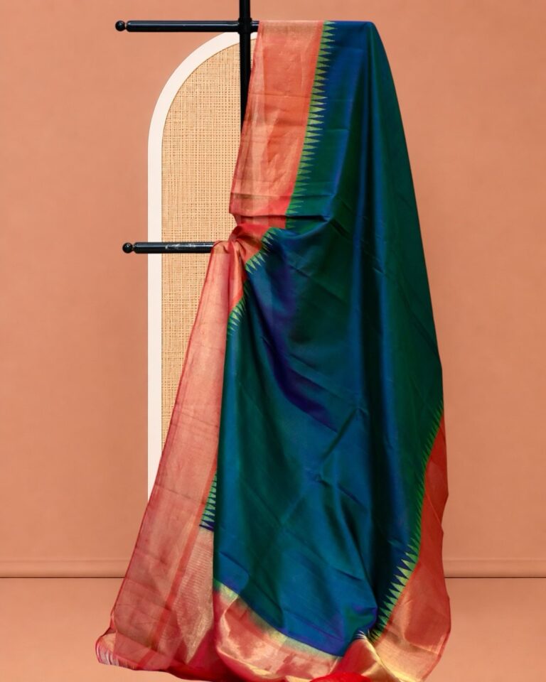 Teal Blue Pure Gadwal Silk Dupatta - view 3