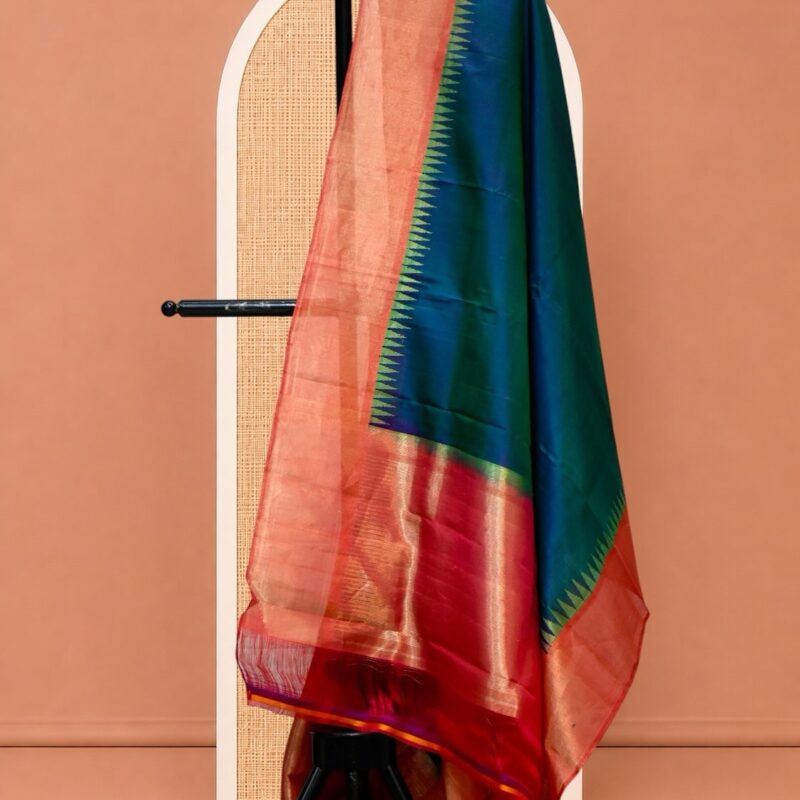 Teal Blue Pure Gadwal Silk Dupatta - view 4