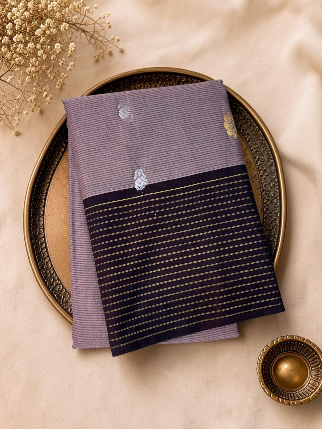 Lavender Onion Pink Coffee Brown Contrast Sico Gadwal Saree